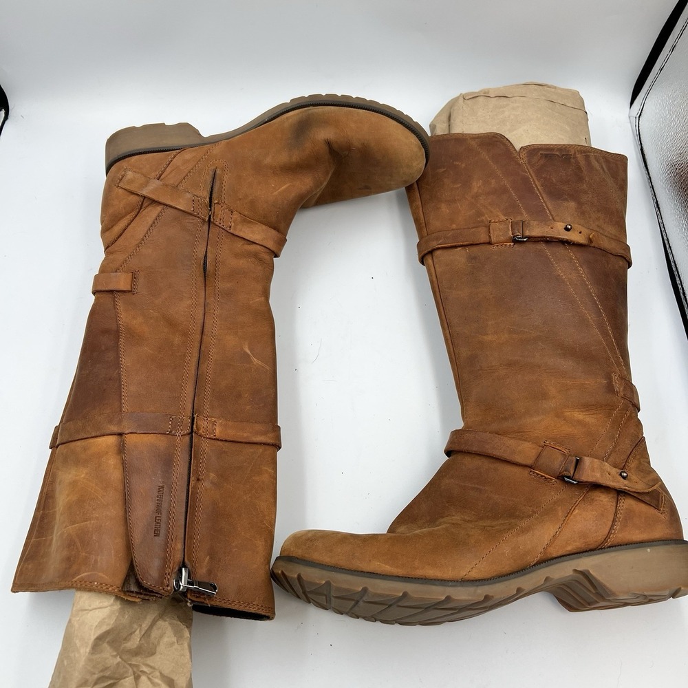 Teva De La Vina Tall Riding Boots Women's 9 Brown Leather Zip Waterproof 1003011 - Picture 9 of 11
